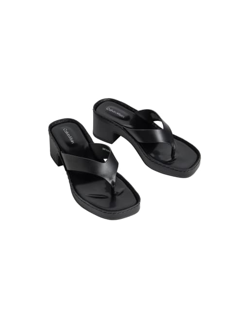 Calvin Klein Milana - Leder-Zehentrenner-Sandalen mit Absatz in Triple Black, 2 von 5