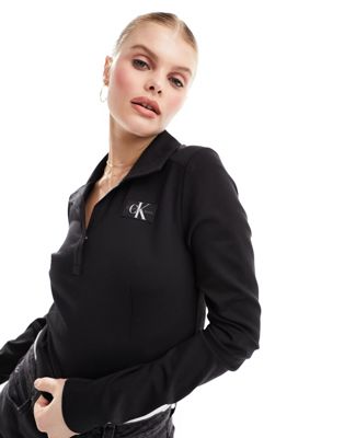 Calvin Klein Slim Milano Long Sleeve Polo Shirt in black - ASOS Price Checker