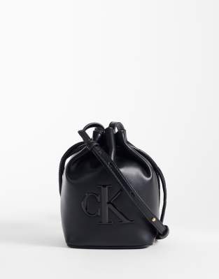 Calvin Klein Mini Crossbody Bucket Bag With Bold Logo In Black