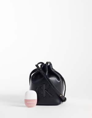 Calvin Klein mini crossbody bucket bag with bold logo in black