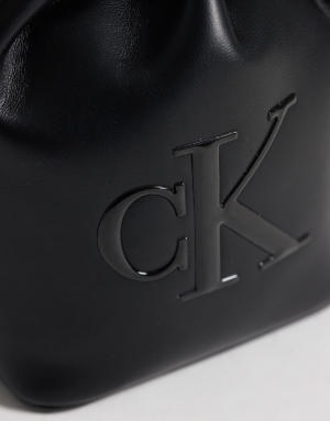 Calvin Klein mini crossbody bucket bag with bold logo in black