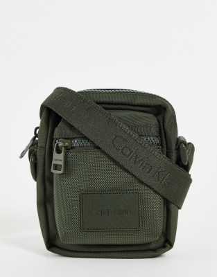 Calvin Klein Mini Flight Bag With Logo Strap In Olive Green ModeSens