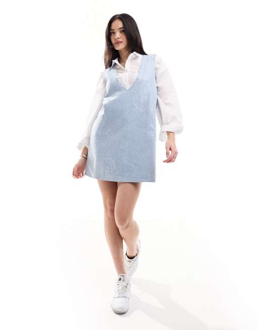 Calvin Klein – Mini-Jeanskleid mit Paillettenbesatz