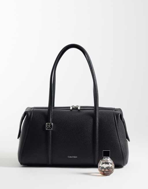 Calvin Klein mini shoulder bag with silver hardware and grain texture in black, 2 of 4