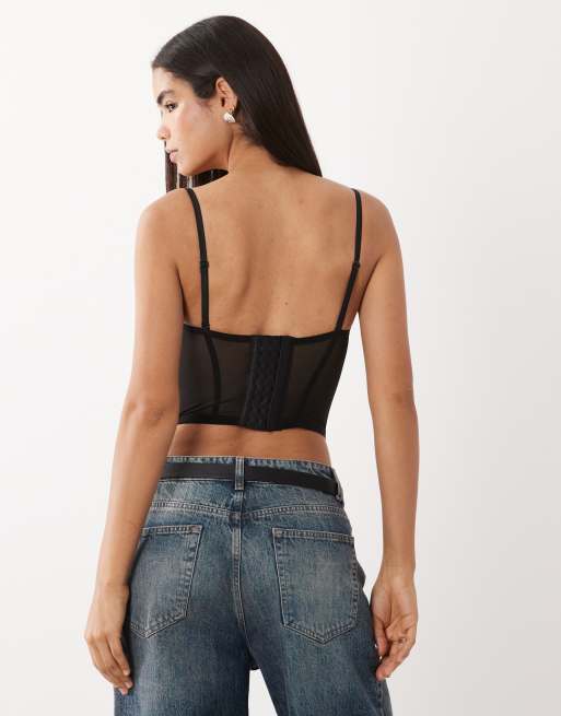 Calvin Klein minimalist mesh bustier top in black, 2 of 4