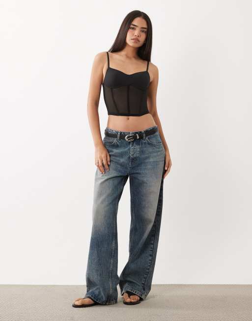 Calvin Klein minimalist mesh bustier top in black, 3 of 4