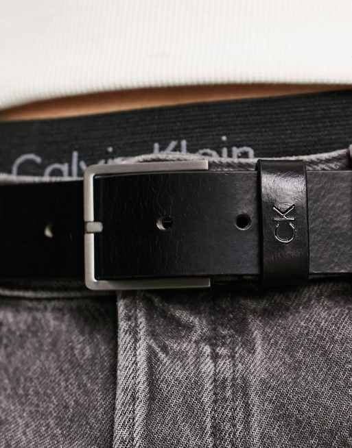 Calvin Klein Jeans round mono leather 35mm belt in black