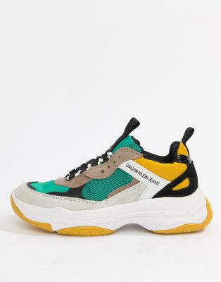 calvin klein white maya mesh and suede fashion chunky trainers