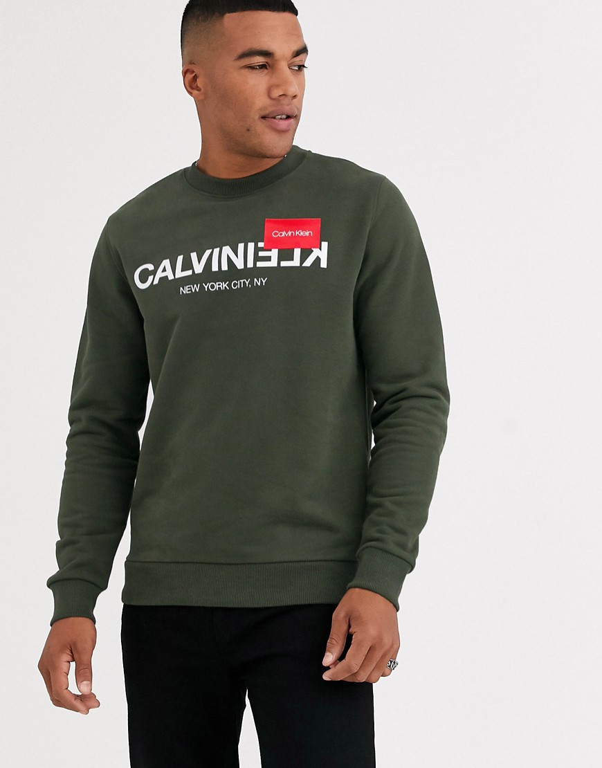Calvin Klein mirror logo sweat in olive-Green