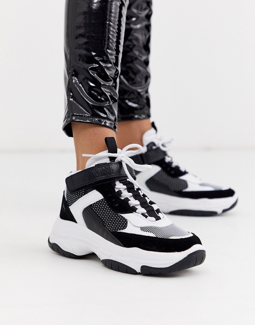 Calvin Klein Missie chunky high top trainers in black and white-Multi