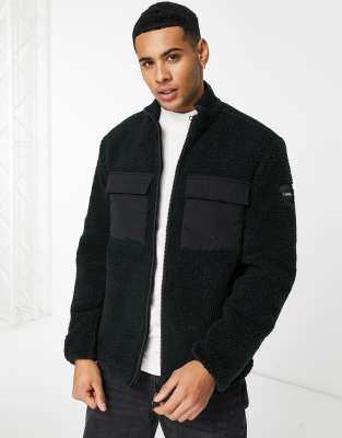 commentaar Is Master diploma Calvin Klein mix media fleece jacket in black | ASOS