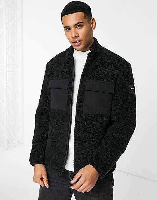 billede tilpasningsevne Forbigående Calvin Klein mix media fleece jacket in black | ASOS