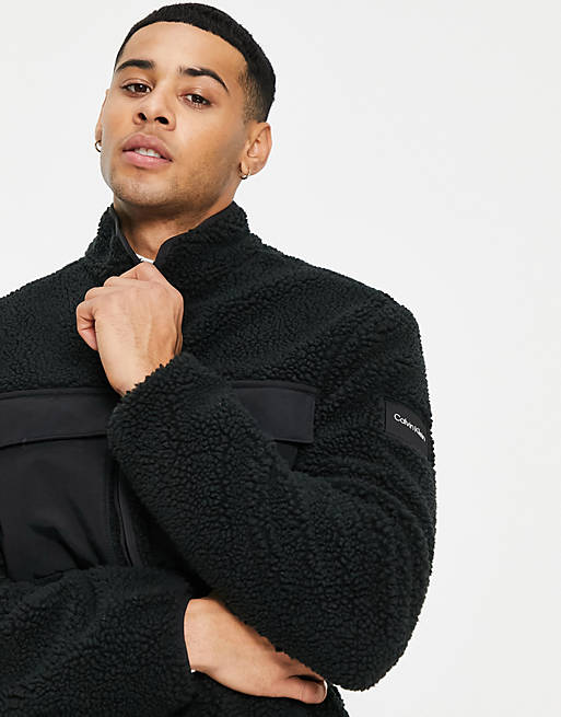 Calvin Klein mix media fleece jacket in black | ASOS