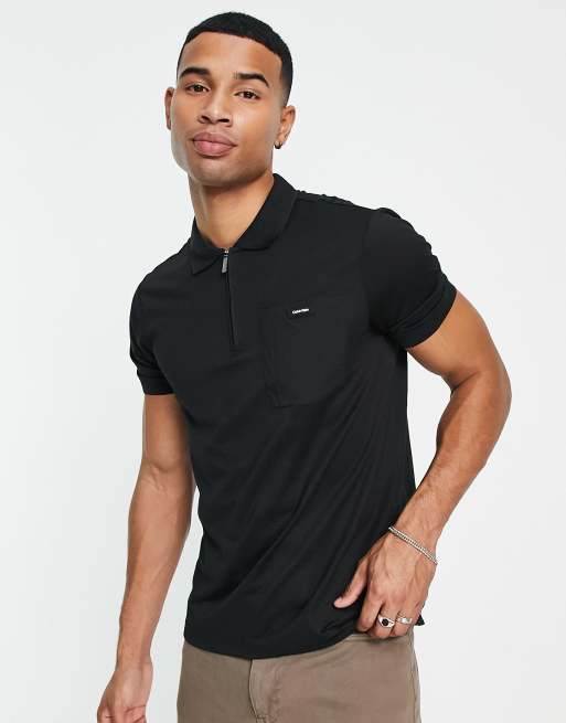 Calvin Klein - Mix Media Repreve - Sort polo med lynlås i halsen
