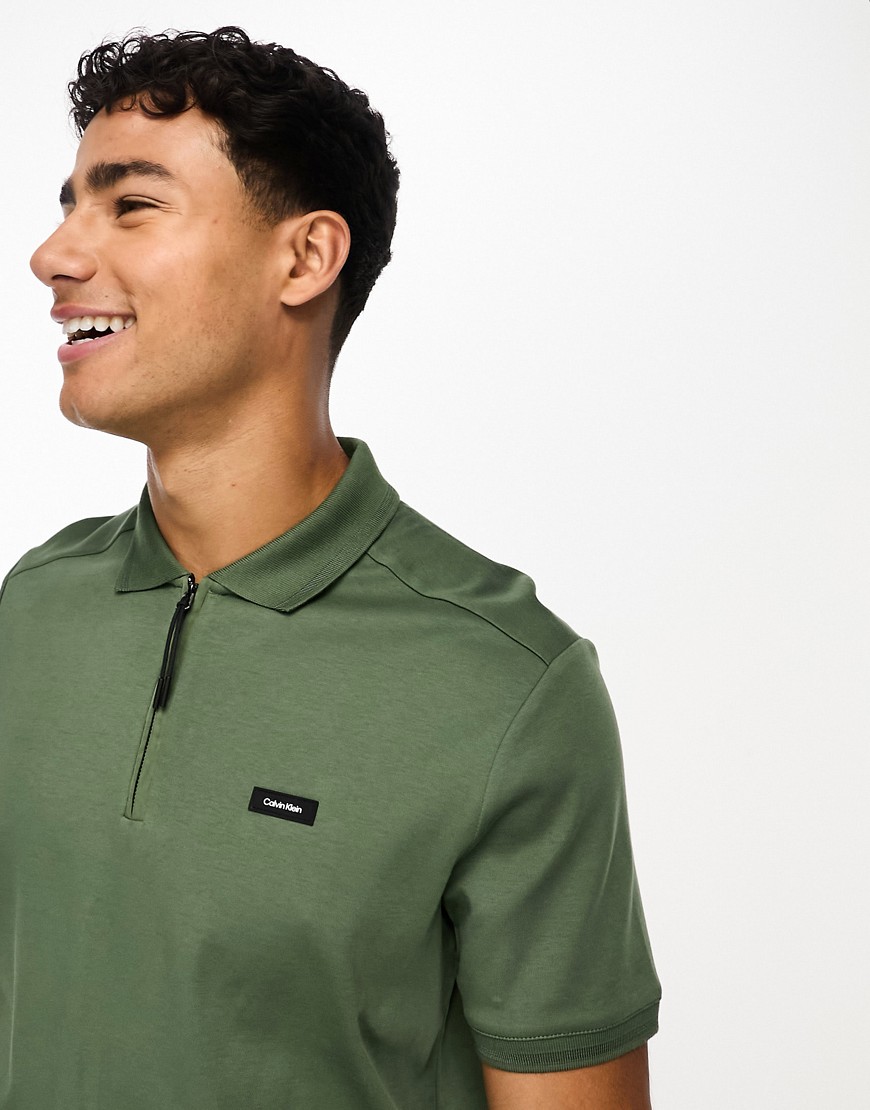 Calvin Klein mixed media nylon interlock polo shirt in dark grey-Green
