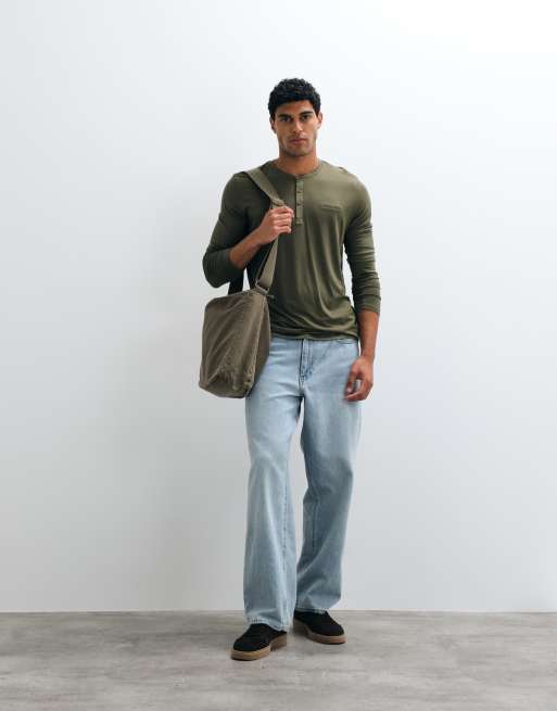Calvin Klein Modal long sleeve henley T-shirt in olive, 2 of 5