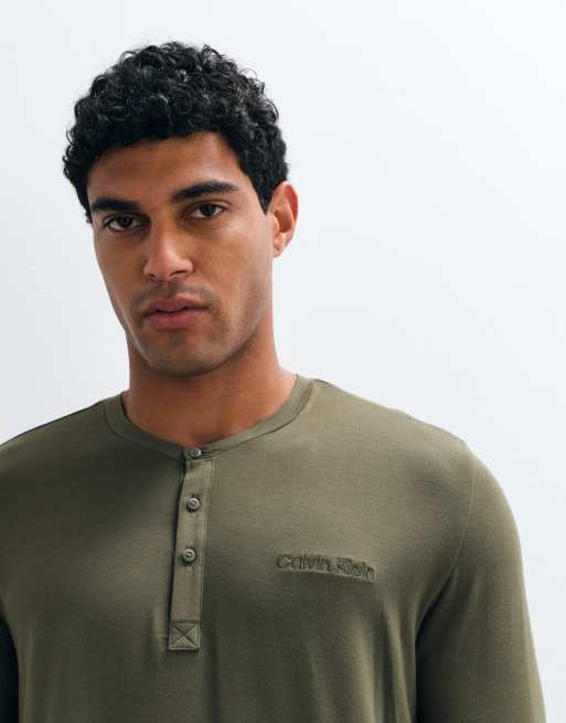 Calvin Klein Modal long sleeve henley T-shirt in olive, 4 of 5
