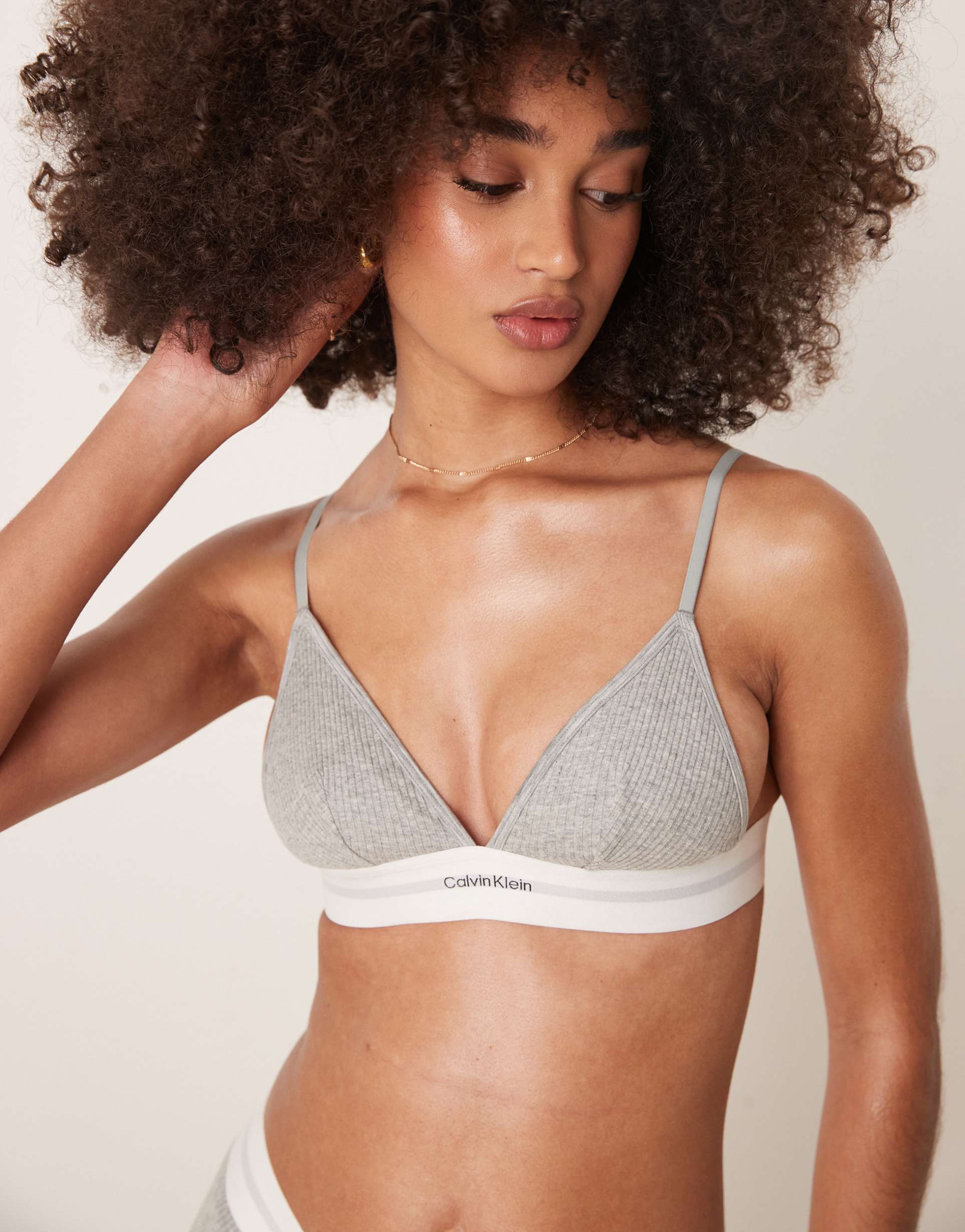 calvin klein modal ribbed unlined triangle bra in gray