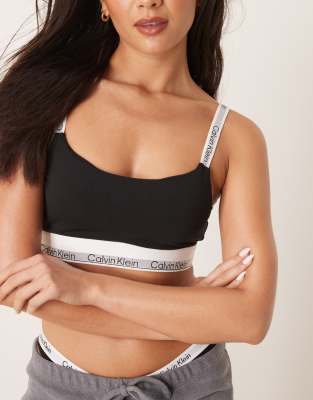 Calvin Klein - Modern Air Active - Bustier in Schwarz mit leichter Stützfunktion, tiefem Ausschnitt und weißen Logo-Zier...