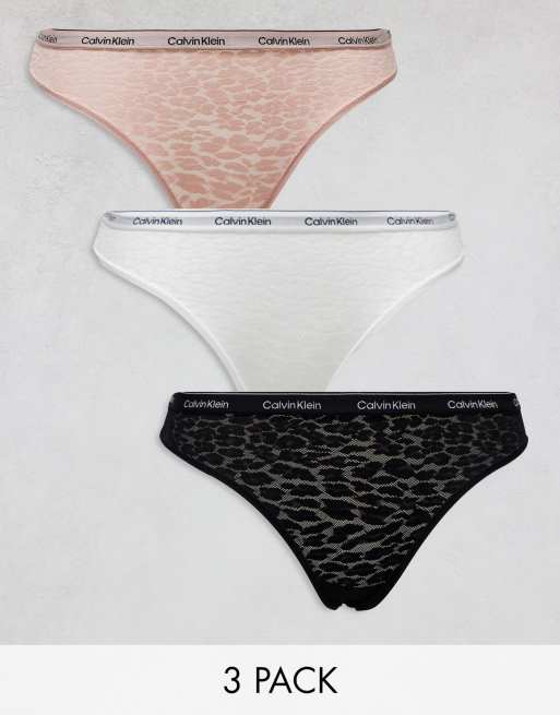 Calvin Klein - Modern - Confezione da 3 brasiliane in pizzo multicolore in tonalità neutre