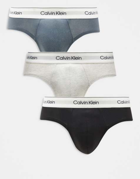 Calvin Klein Modern Cotton 3 pack hip brief in blue/grey/black - view 1