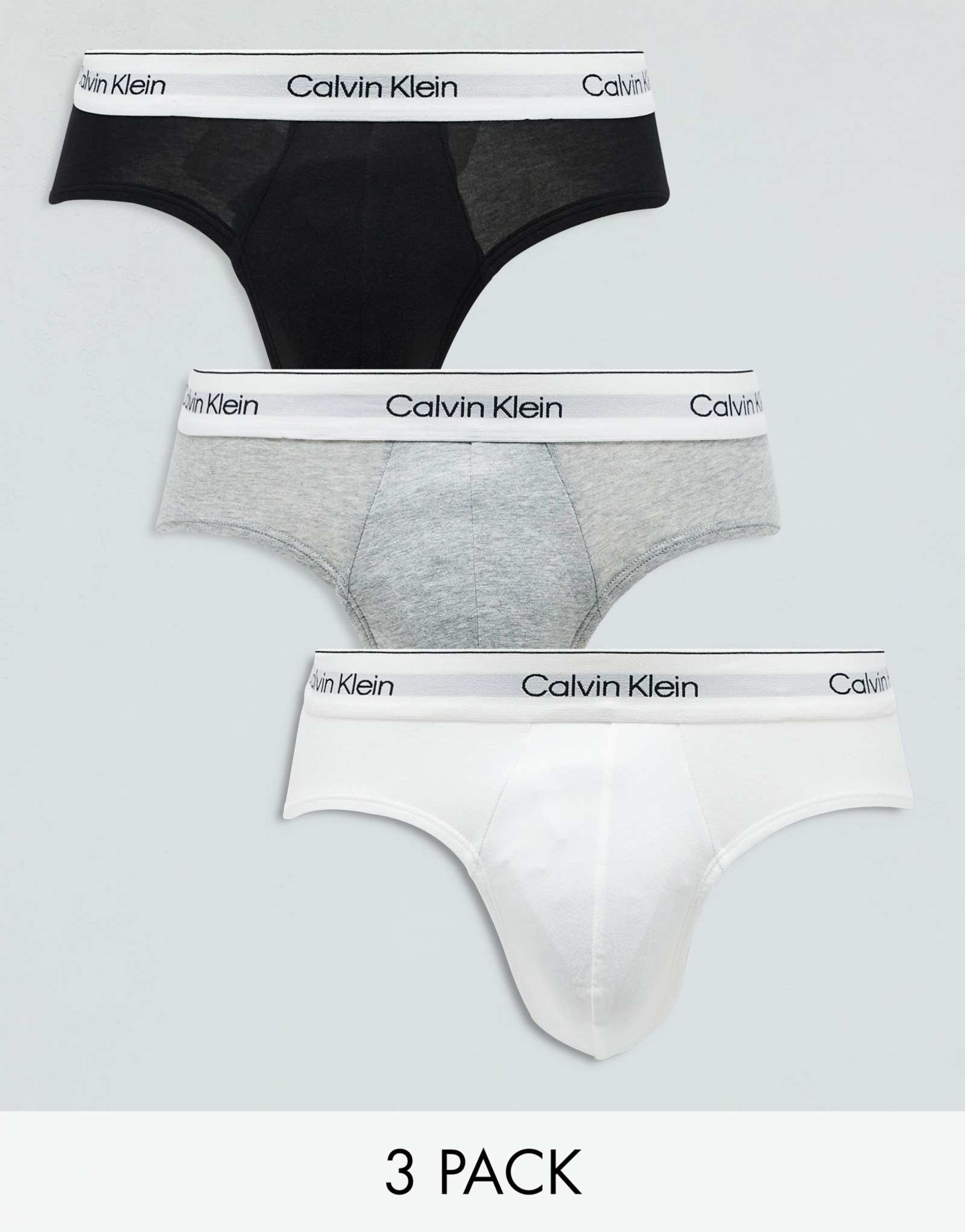 Модные хлопковые трусы Calvin Klein Modern из 3 упаковок черного/серого/белого цвета