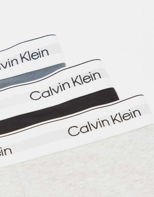 Calvin Klein Modern Cotton 3 pack low rise trunk in blue/gray/black, 2 of 3