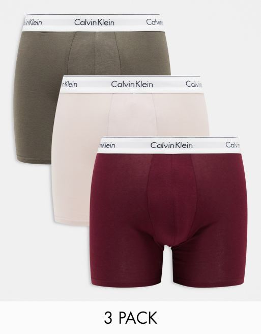 Calvin Klein Cotton Stretch Trunks - Black/Burgundy/Porpoise