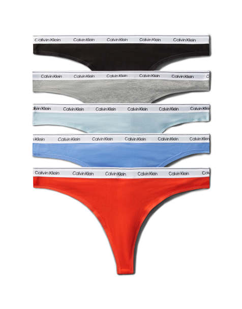 Calvin Klein Modern Cotton 5 pack lingerie thongs in black/grey/blue/red - view 1