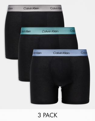 Calvin Klein modern cotton boxer briefs 3 pack in black with beige/blue/green waistband