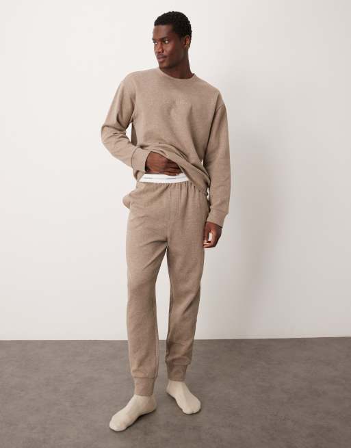 Calvin Klein – Modern Cotton – Domowe joggersy w beżowym melanżowym kolorze