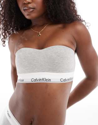 Calvin Klein - Modern Cotton Fashion - Leicht gefüttertes, trägerloses Bustier in Grau