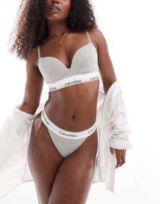 Calvin Klein modern cotton fashion plunge push up bra in grey - view 1