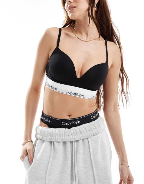 Calvin Klein modern cotton fashion plunge push up bralette in black - view 1