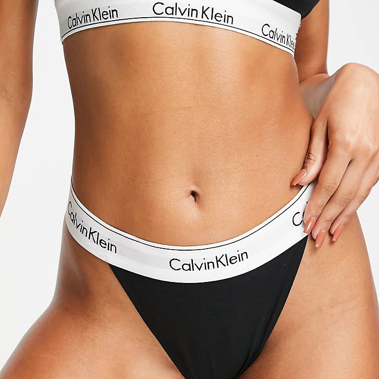 Calvin Klein Modern Cotton high leg string thong in black | ASOS