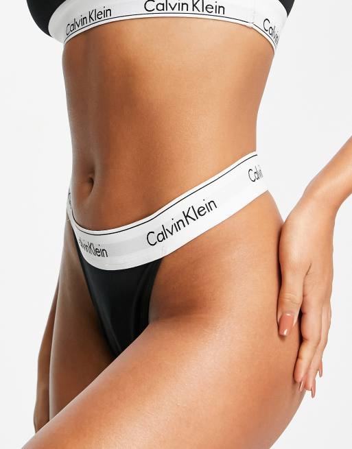 Calvin Klein Modern Cotton high leg string thong in black | ASOS