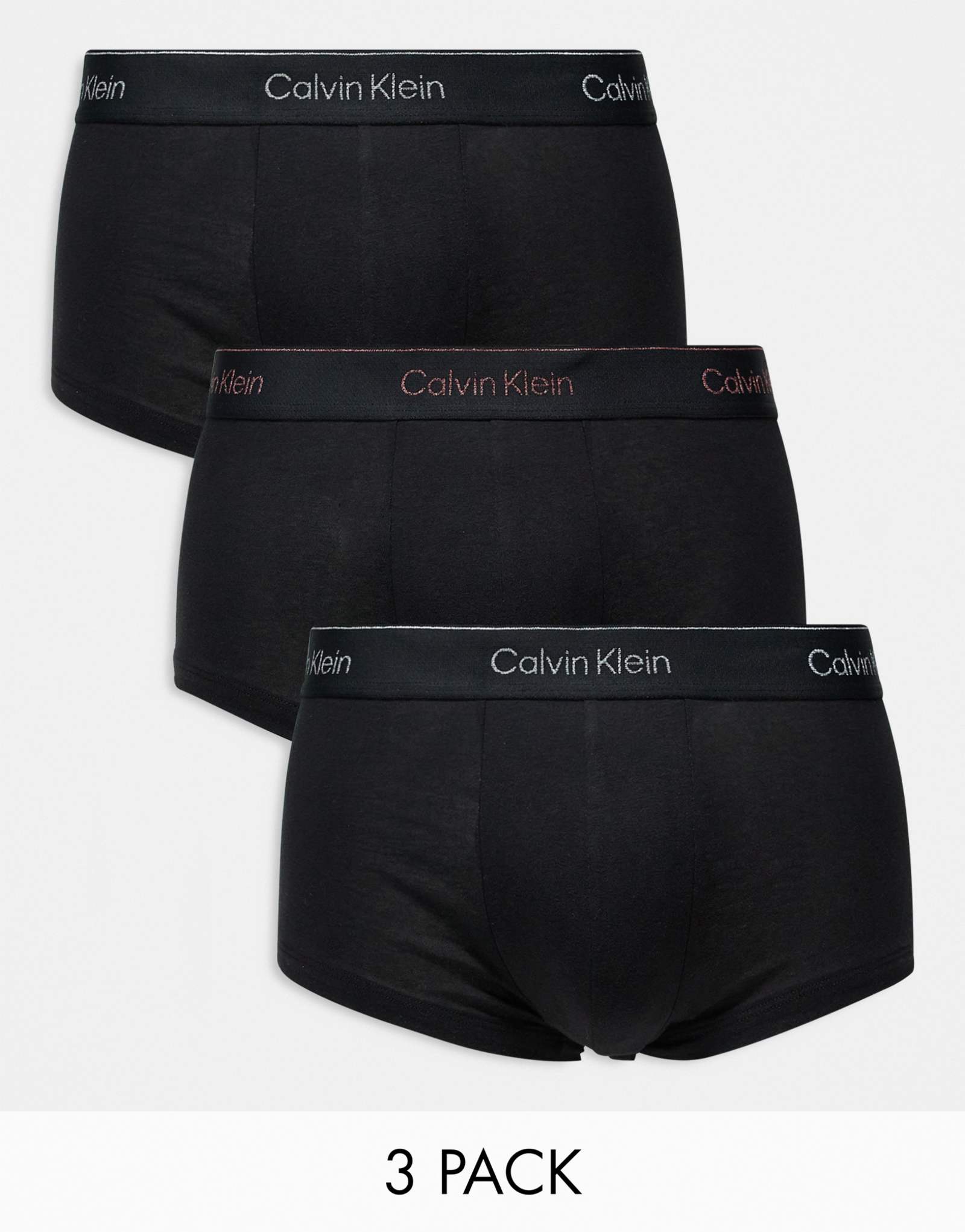 Трусы Calvin Klein Modern Cotton holiday с низкой посадкой из 3-х упаковок с цветным логотипом на поясе черного цвета