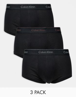 Calvin Klein Calvin Klein Modern Cotton holiday 3 pack low rise trunk with coloured logo waistband in black