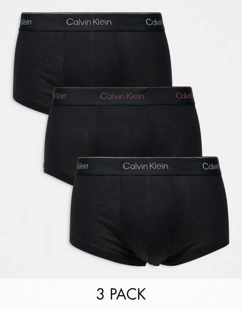 Calvin Klein Modern Cotton holiday 3 pack low rise trunk with coloured logo waistband in black - view 1