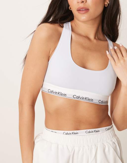 Calvin Klein – Modern Cotton – Jasnoniebieska niewyściełana braletka o fasonie bokserki z taśmą z logo
