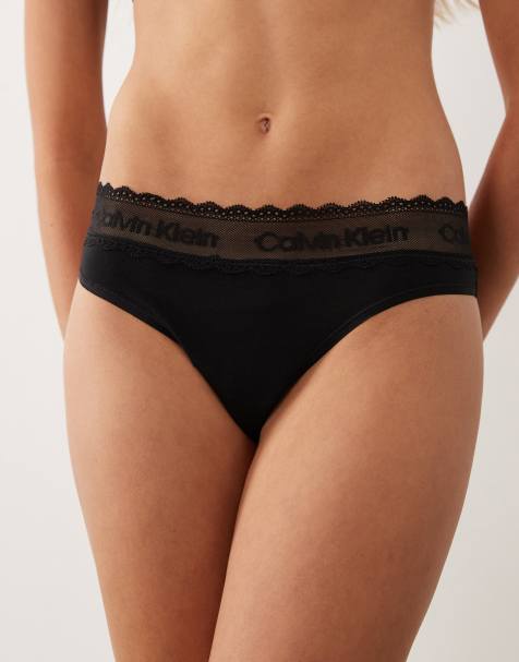 Calvin Klein Modern Cotton lace lingerie thong in black - view 1