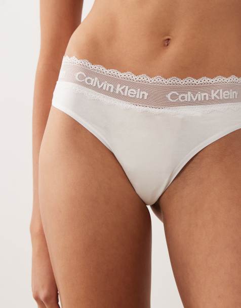 Calvin Klein modern cotton lace thong in white - view 1