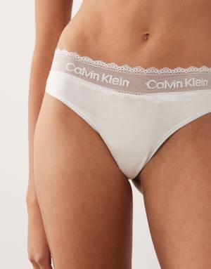 Calvin Klein modern cotton lace thong in white