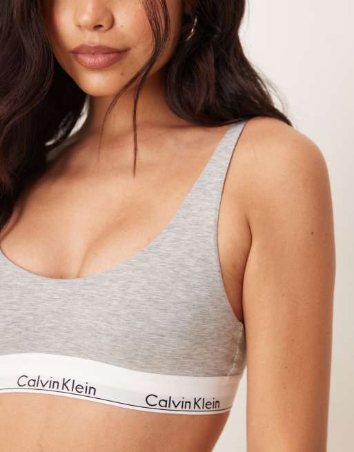 Calvin Klein - Modern Cotton - Licht gevoerde bralette met logo in grijs, 3 van 4