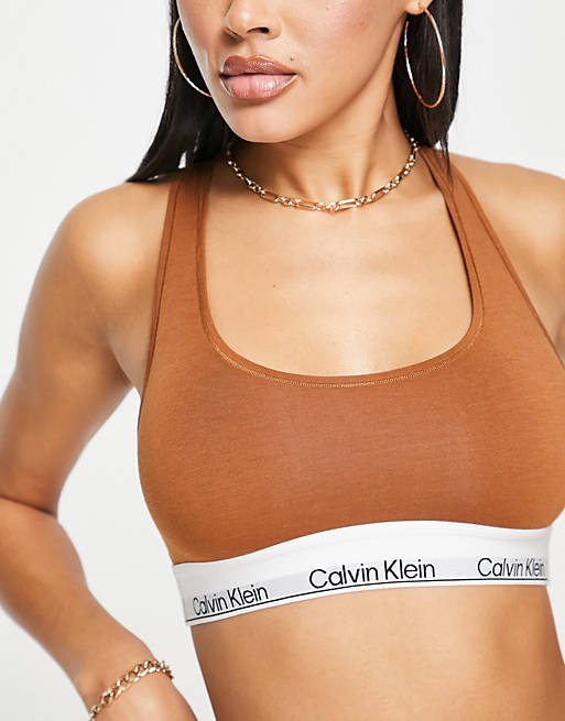 Calvin Klein Modern Cotton lightly lined bralette in mid brown | ASOS