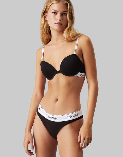 Calvin Klein Modern Cotton lightly lined demi underwire bra with logo strap in black - view 1