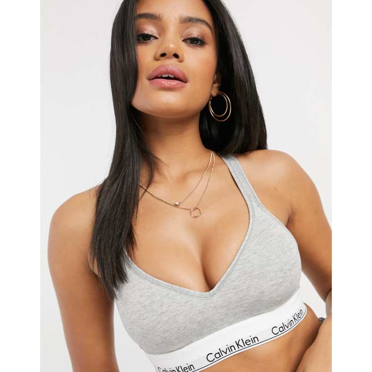 Calvin Klein modern cotton lightly lined logo bralette in grey