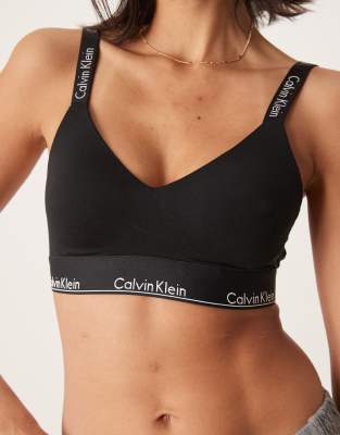 Calvin Klein Modern Cotton Lightly Lined Logo Tape Bralette In Black