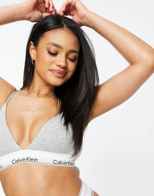 Calvin Klein modern cotton lightly lined triangle bralette in gray