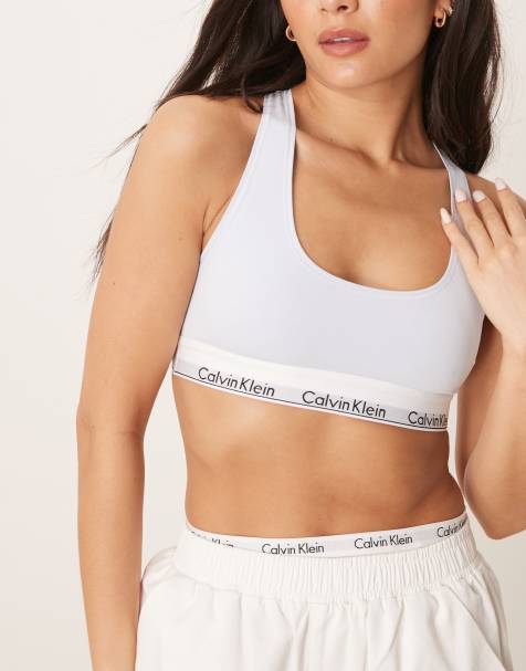 Calvin Klein – Modern Cotton – Ljusblå, ofodrad bralette med brottarrygg och revärlogga - view 1